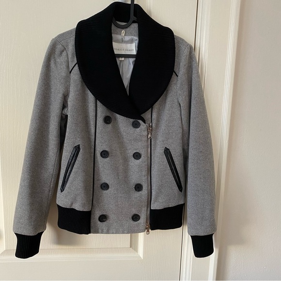 Veronica Beard Grey/Black Felt Wool Cashmere Bomber Zip Up Jacket size 4